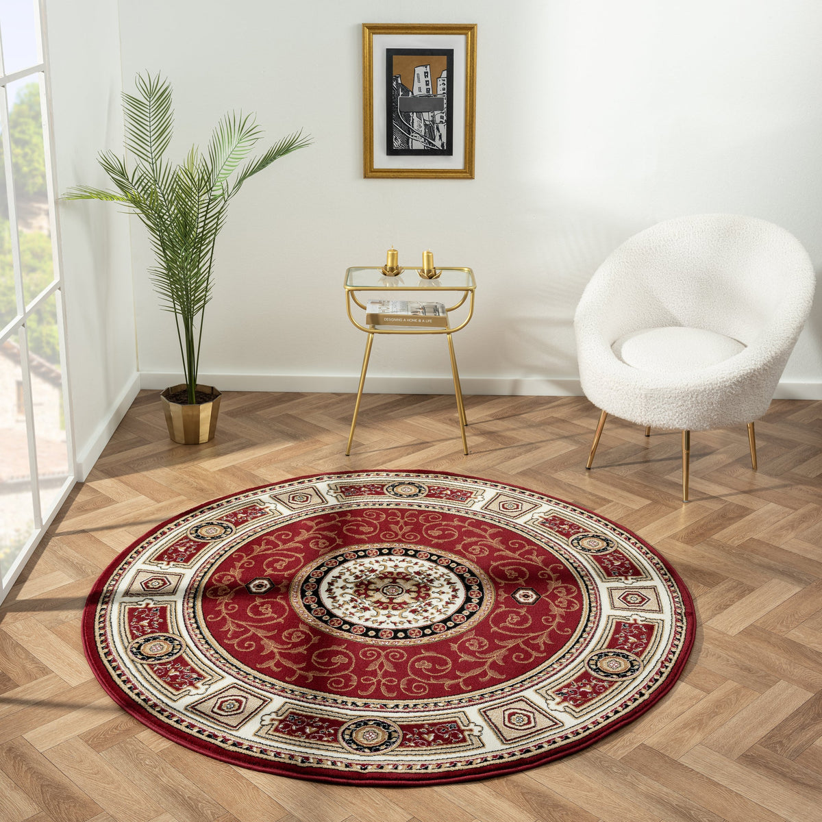 Le Canvas Alaric Red Round — styled in a living room