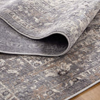 Le Canvas Oriel — Grey rug, showing rug back weave and edge finish