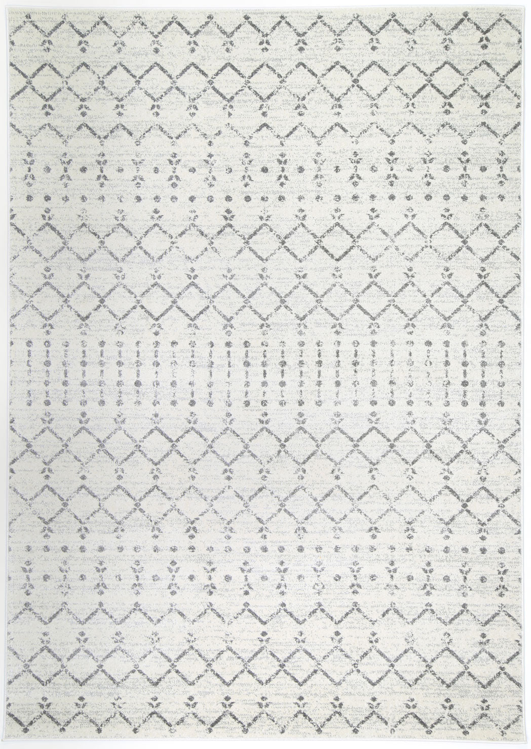 Le Canvas Elowen — Ivory and grey geometric rug, top-down view