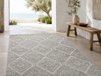 Le Canvas Fara — Grey rug styled in a living room