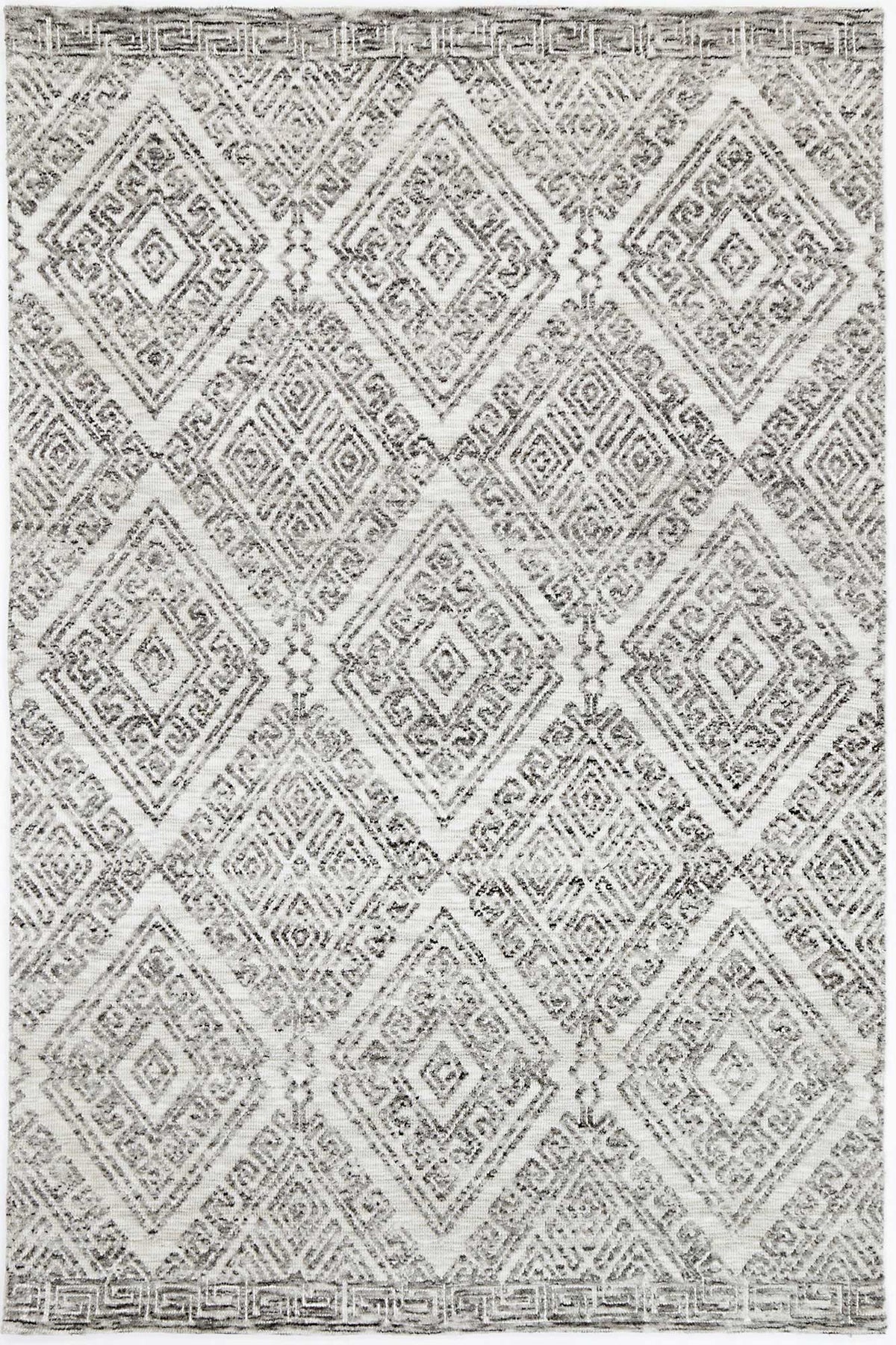Le Canvas Fara — Grey tribal rug, top-down view