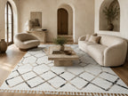 Le Canvas Helia — Cream and taupe rug styled in a living room