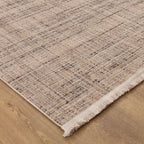 Le Canvas Elara — Beige Grey rug, corner and fringe detail on timber floor