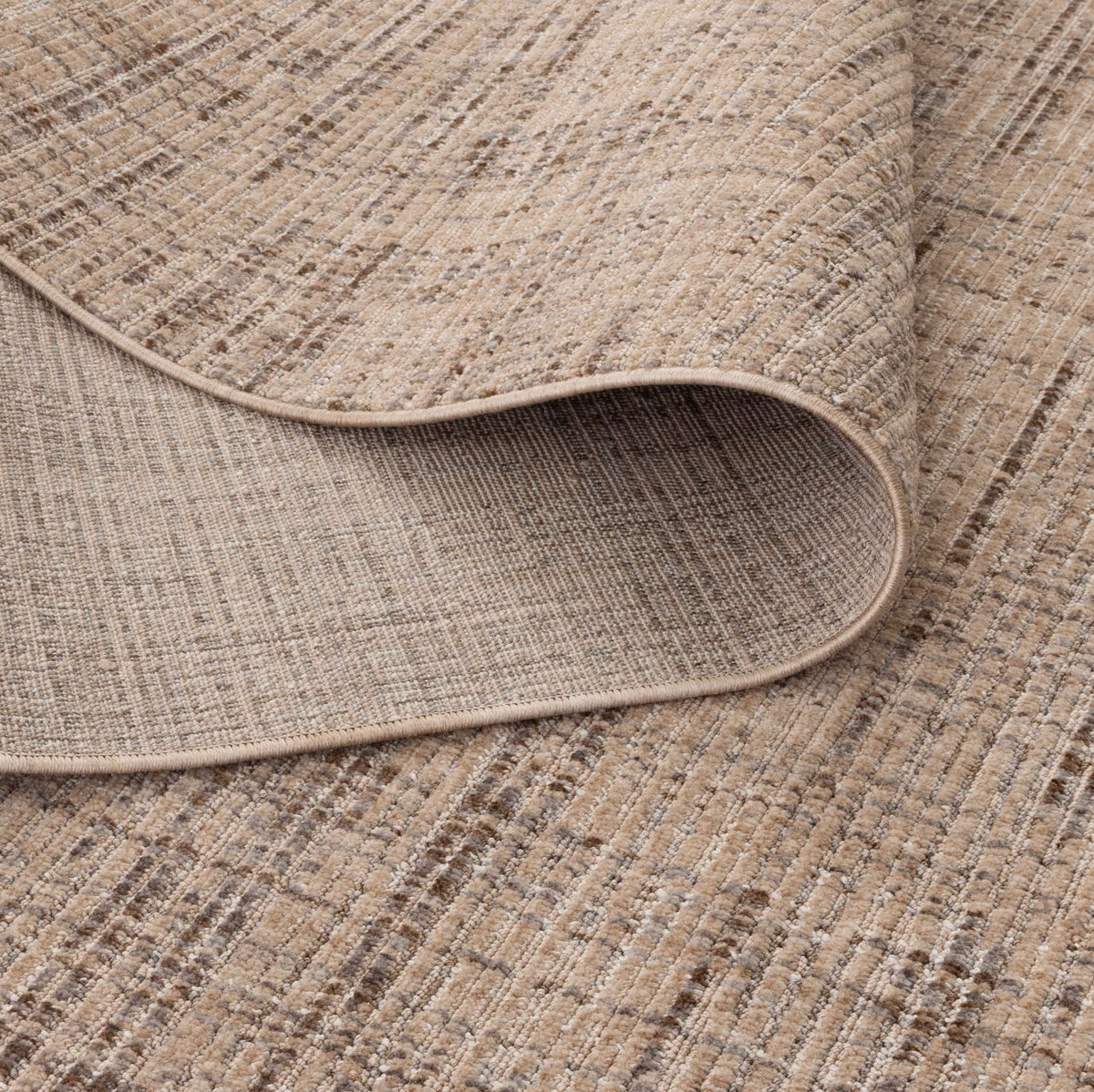 Le Canvas Elara — Beige Grey rug, showing rug back weave and edge finish