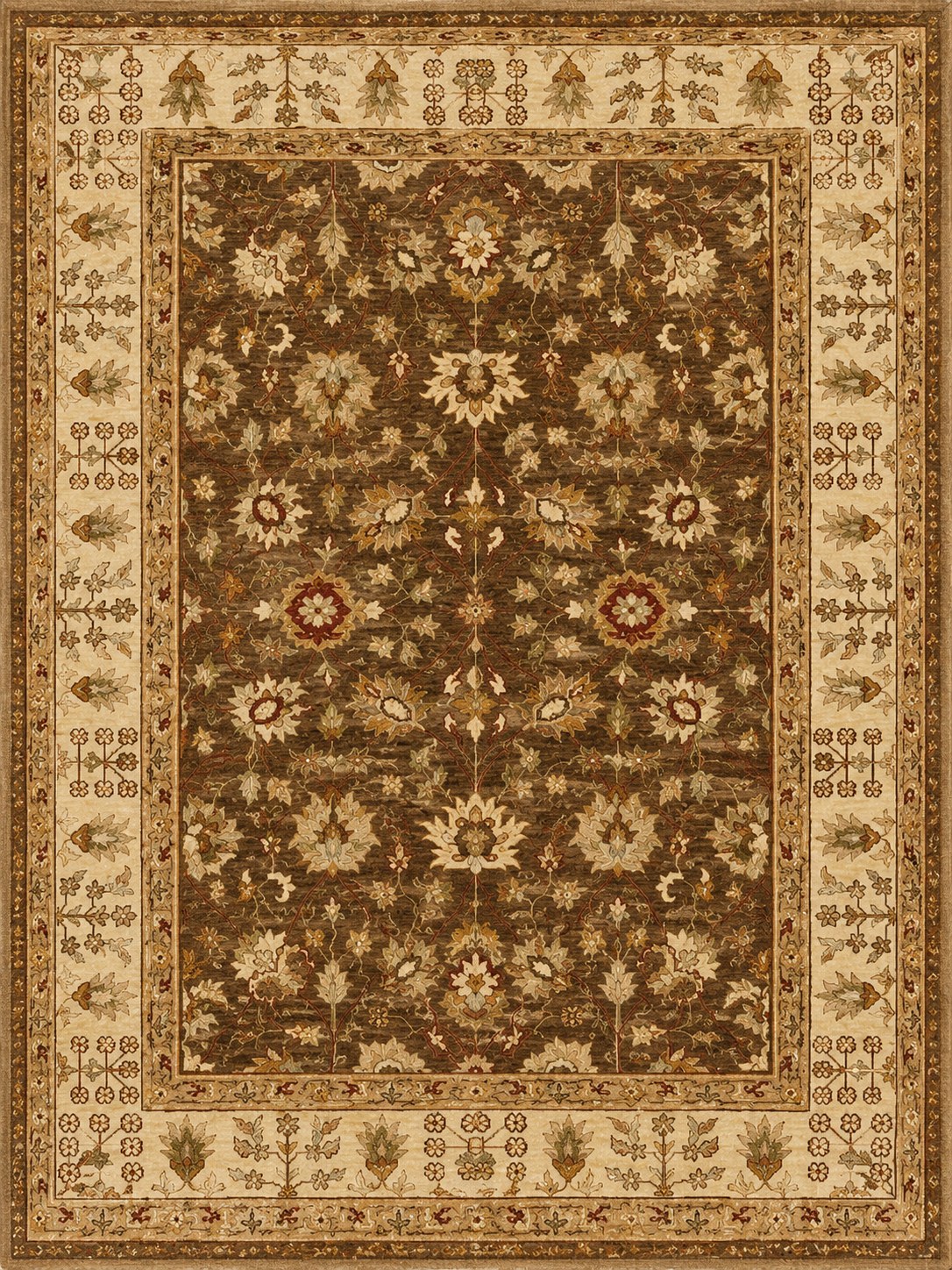 Afghan Mocha Garden — handmade Afghan rug, full plan view