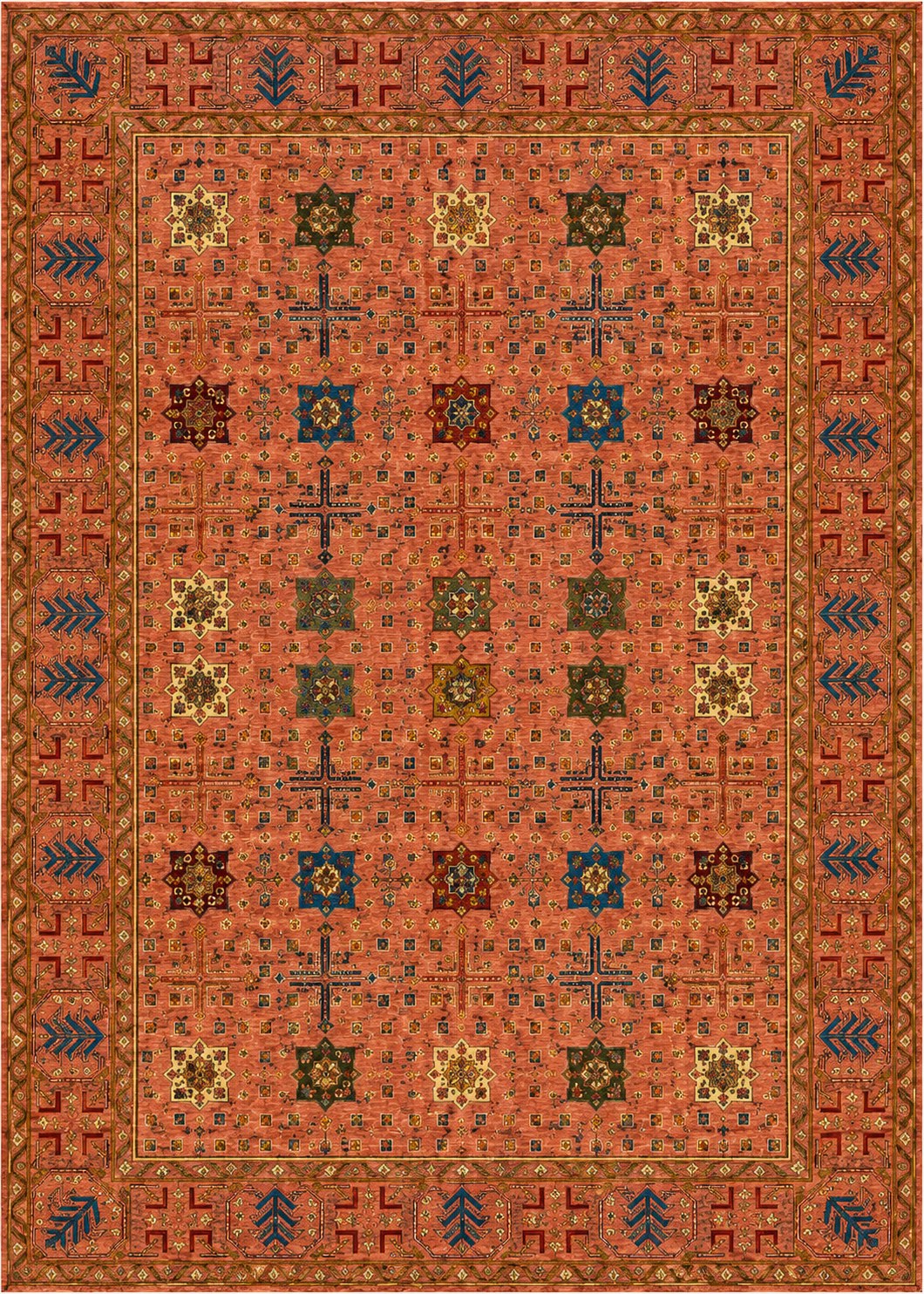 Afghan Terracotta Mosaic — handmade Afghan rug, full plan view