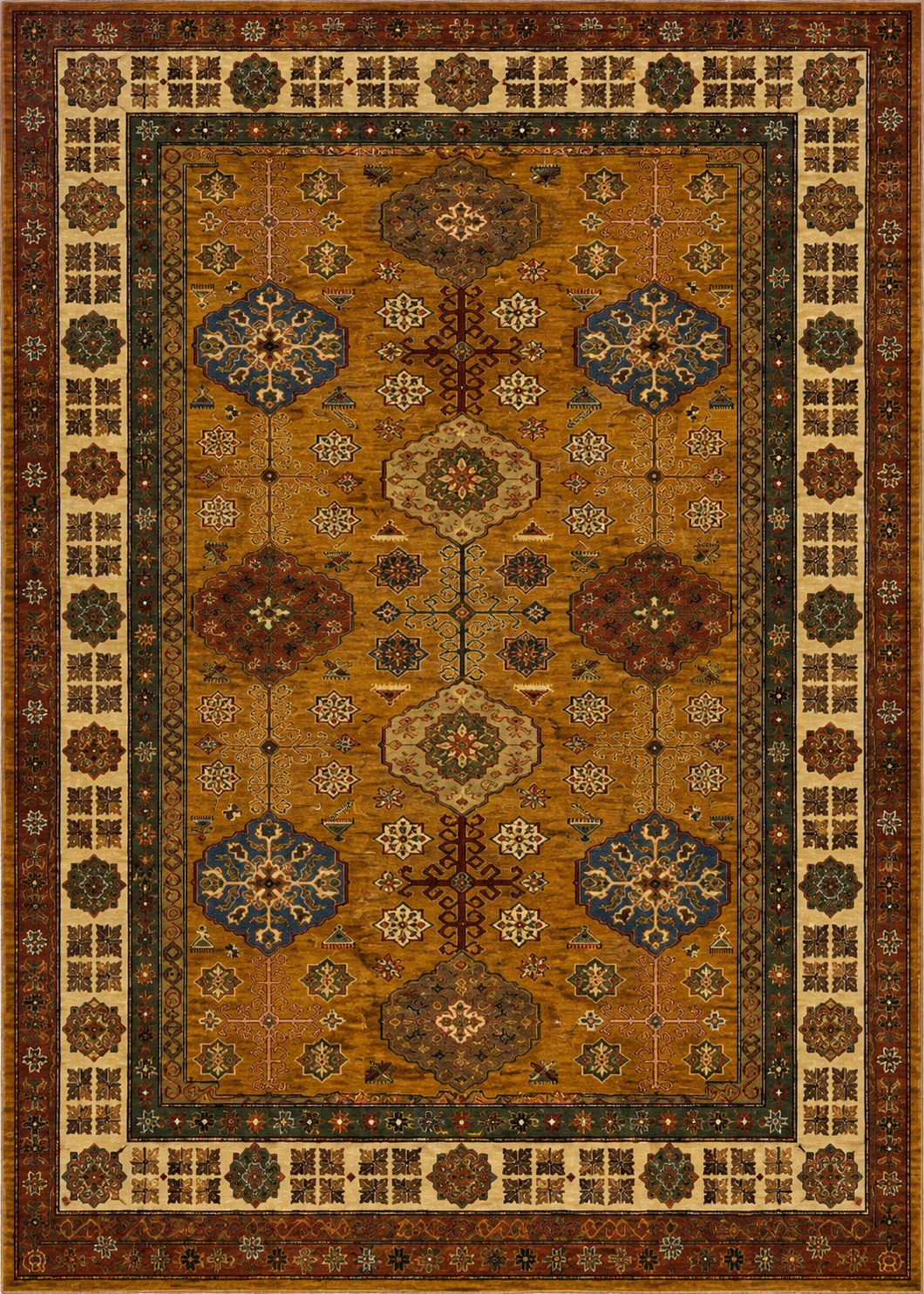 Afghan Golden Medallion — handmade Afghan rug, full plan view
