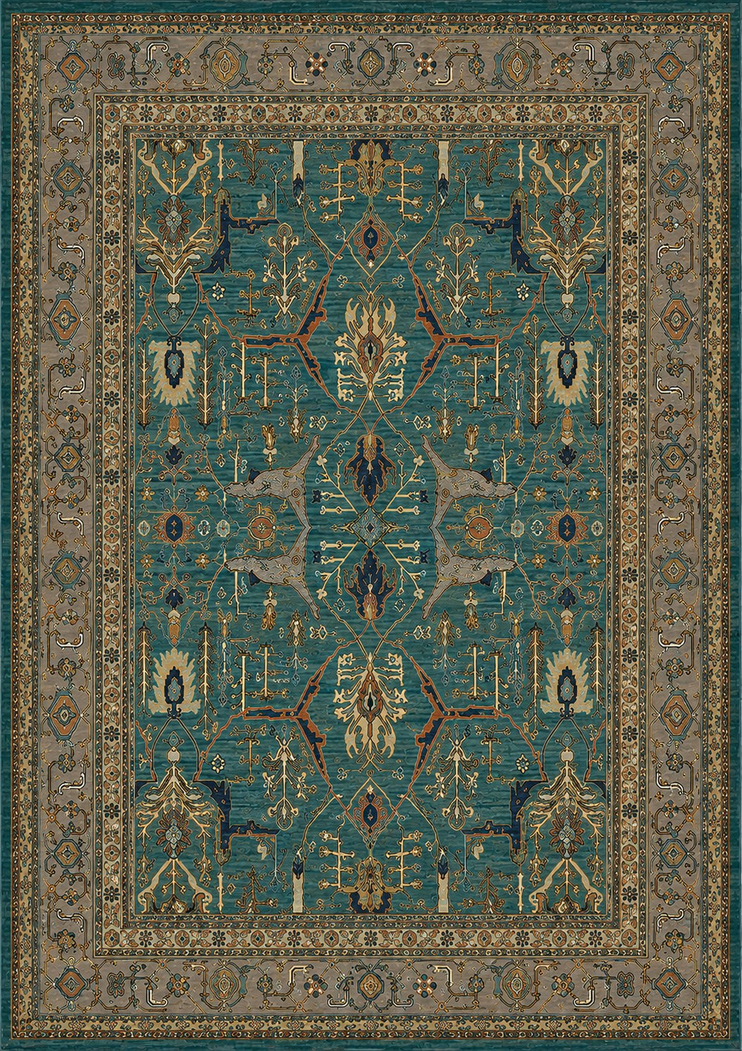 Afghan Turquoise Garden — handmade Afghan rug, full plan view