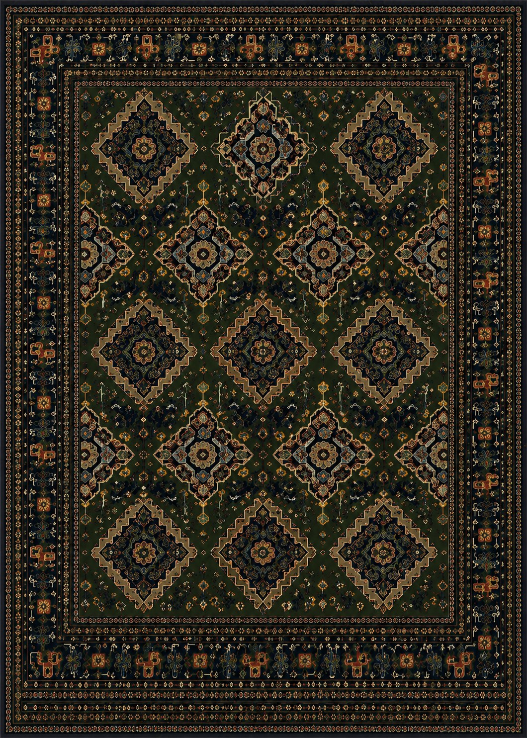 Afghan Forest Diamond — handmade Afghan rug, full plan view